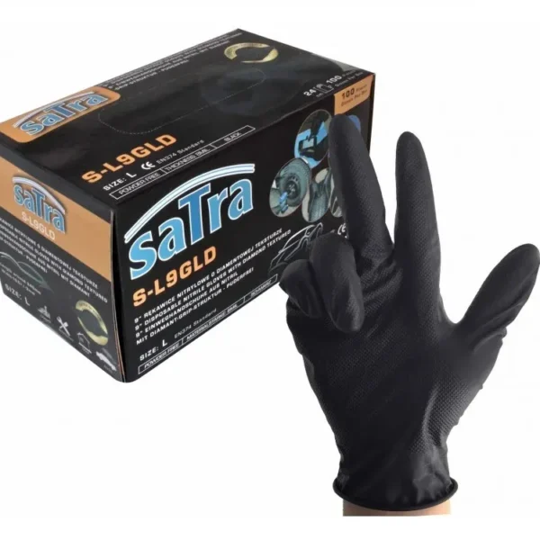 SATRA Nitril Handschuhe 100 Stück schwarz Größe L Diamond Oberfläche