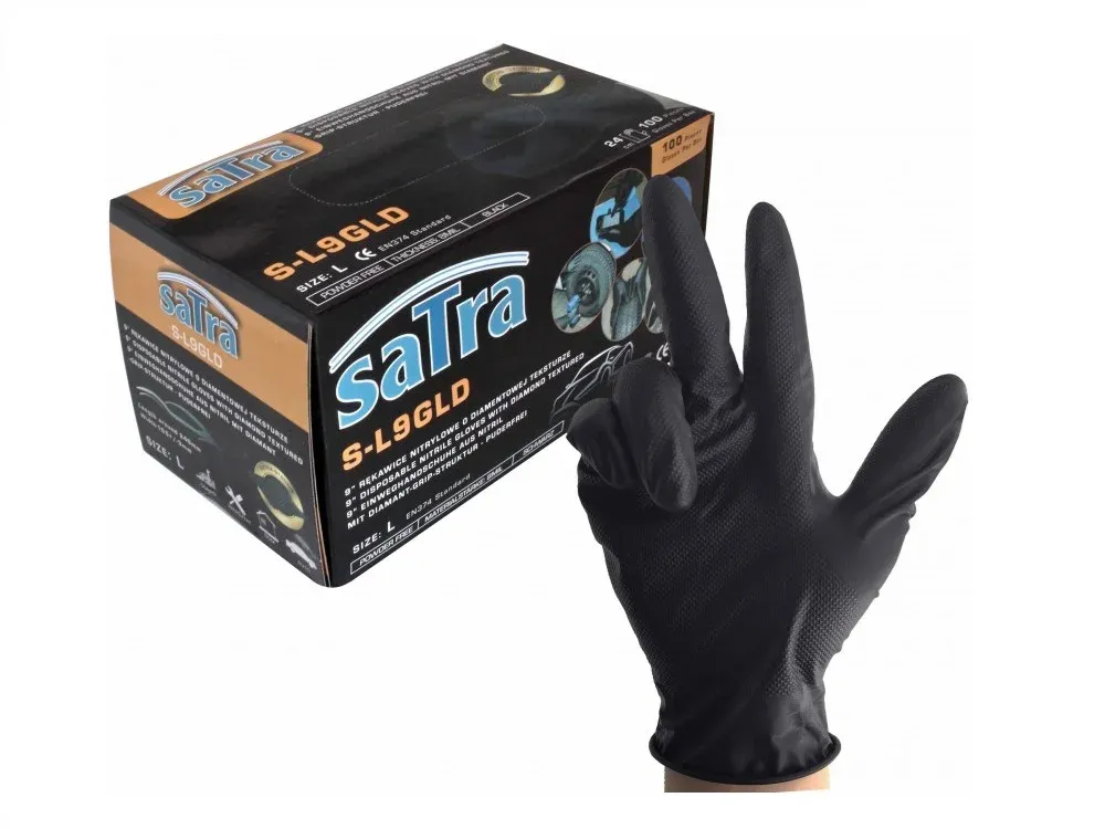 SATRA Nitril Handschuhe 100 Stück schwarz Größe L Diamond Oberfläche