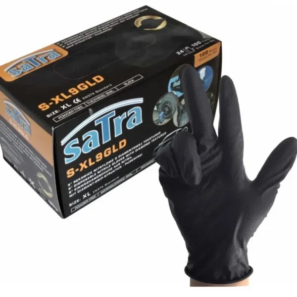SATRA Nitril Handschuhe 100 Stück schwarz Größe XL Diamond Oberfläche