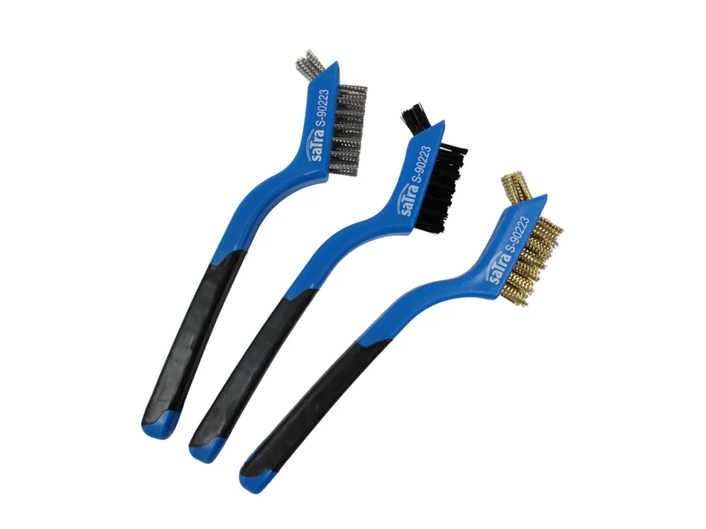 SATRA 3x Draht Bürsten Set 180mm Stahl Messing Nylon