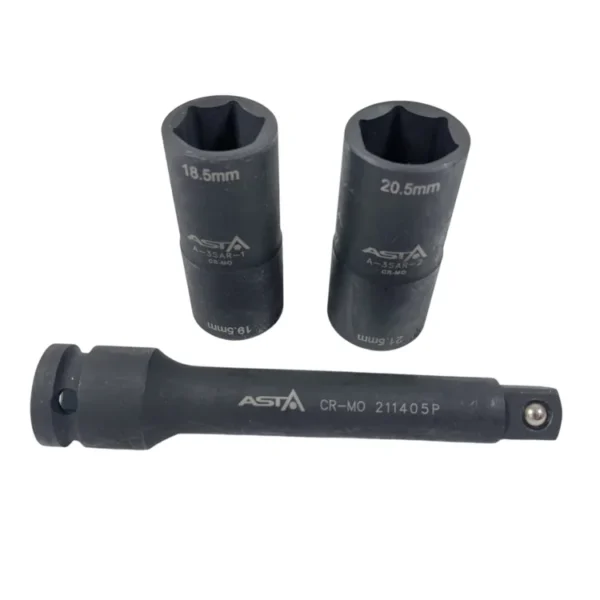 ASTA Kraft Stecknüsse Satz 18.5, 19.5, 20.5, 21.5mm 3tlg 1/2'' passend für Ford Alufelgen