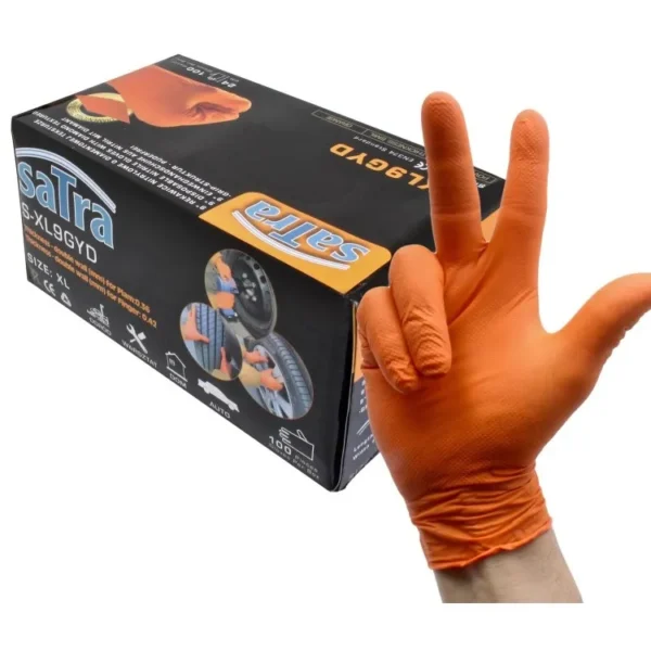SATRA Nitril Handschuhe 100 Stück orange Größe XL Diamond Oberfläche