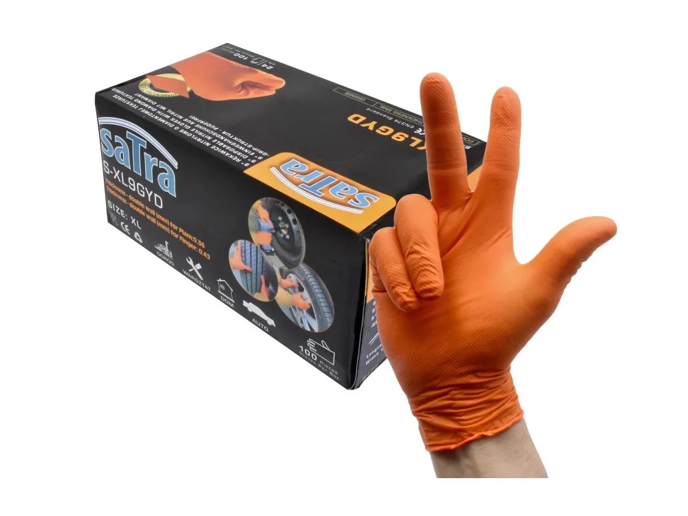 SATRA Nitril Handschuhe 100 Stück orange Größe XL Diamond Oberfläche