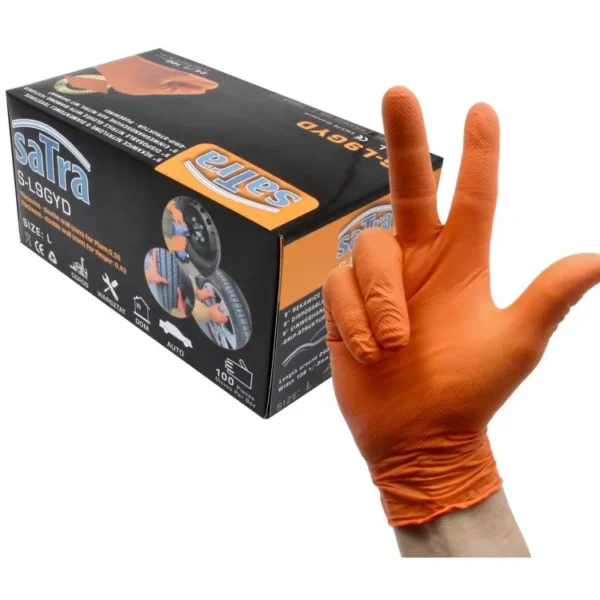 SATRA Nitril Handschuhe 100 Stück orange Größe L Diamond Oberfläche