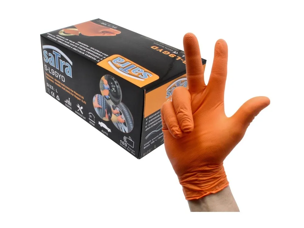SATRA Nitril Handschuhe 100 Stück orange Größe L Diamond Oberfläche